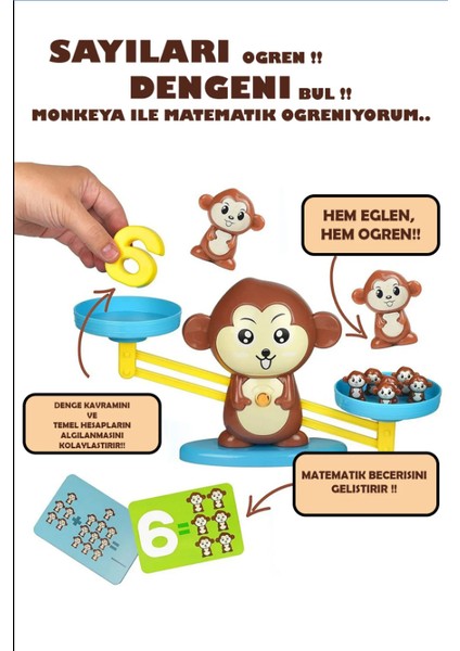 Kayyum Oyuncak Eğitici Maymun Denge Oyunu, Işlem Kartlı Matematik Öğretici Oyun Seti