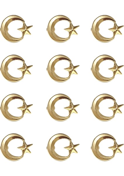 Ay Yıldız Gold Renk Metal Yaka Rozeti 1 Paket 12'li