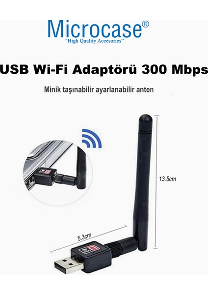 2.4ghz 300 Mbps USB Wireless Adaptör Wifi Anten 15.5 cm - AL4221 fiyatları