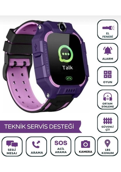 Starwomen Lbs Konumlu Akıllı Çocuk Takip Saati Sim Kartlı Arama, Kameralı, Gizli Dinleme Özellikli Q19 -Mor