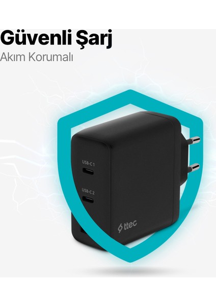 Smartcharger Trio Gan 120W Pd Seyahat Hızlı Şarj Aleti 2 Usb-C+Usb-A