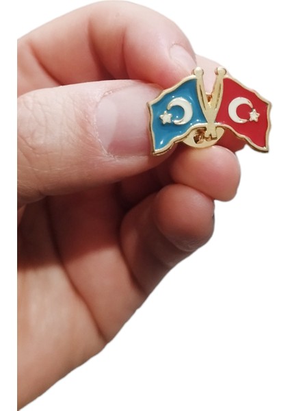 Doğu Türkistan Türkiye Flamalı Gold Renk Metal Yaka Rozeti 1 Paket 12'li indirimleri