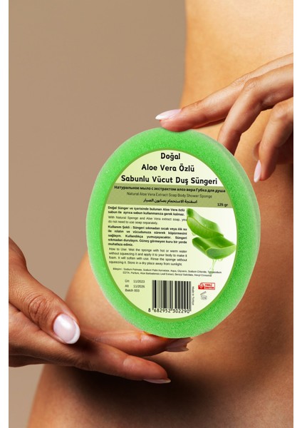 Doğal Aloe Vera Özlü Süngerli Sabun, Aloe Vera Özlü Sabunlu Vücut Duş Süngeri, Banyo Lifi 125 gr