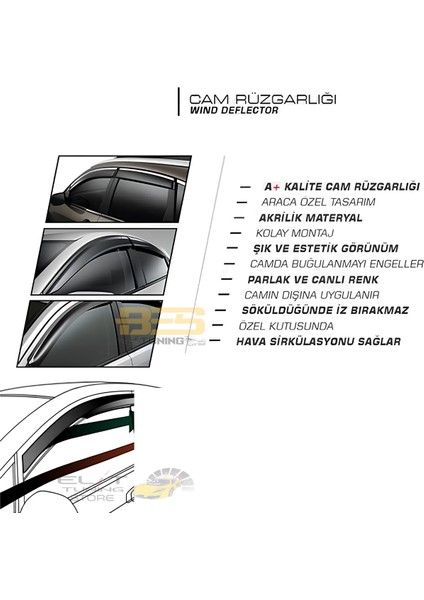 Bes Tuning Fiat Albea-Palıo-Sıena 2002-2012 Sunplex Sport Style Cam Rüzgarlığı Set 4lü