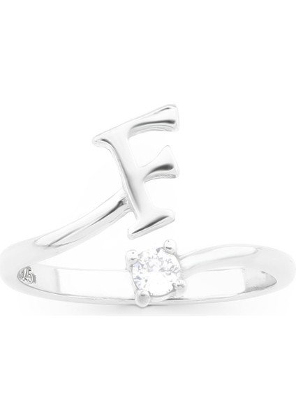 Gümüş 925 Ayar Kadın Yüzük F Harfi Zirkon Taşlı