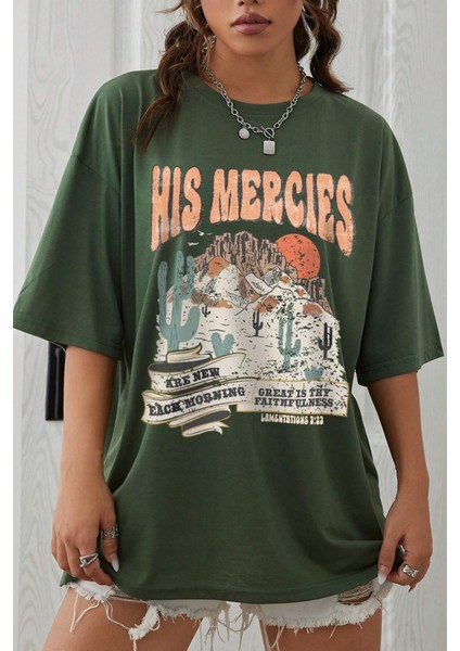 Only Trendwear Unisex His Mercies Baskılı Oversize Tshirt