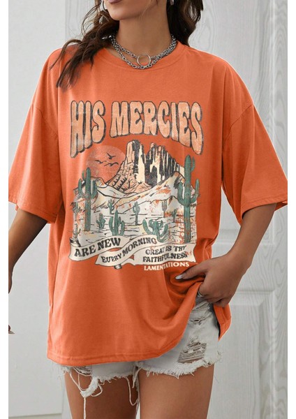 Only Trendwear Unisex His Mercies Baskılı Oversize Tshirt