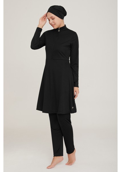 Likralı Tam Kapalı Tesettür Mayo Maysız Düz 9020 Siyah Remsa Mayo modelleri