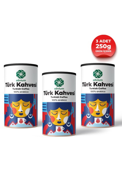 Türk Kahvesi Teneke Kutu (3 Adet 250Gram)
