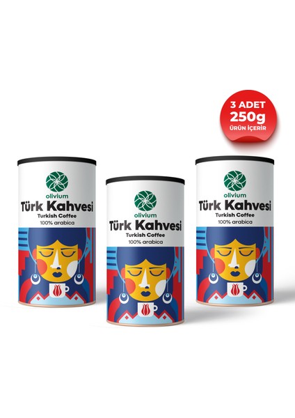 Türk Kahvesi Teneke Kutu (3 Adet 250Gram)