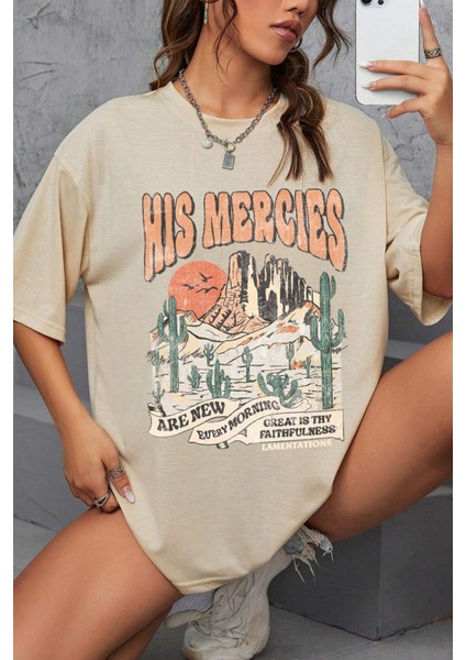Only Trendwear Unisex His Mercies Baskılı Oversize Tshirt