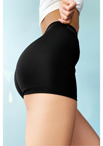 Günlük Siyah Mini Deniz Şortu Toparlayıcı Kadın Şort