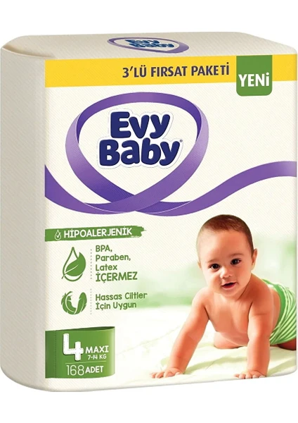 Evy Baby Bebek Bezi 3'lü Fırsat Paketi 4 Numara 168 Adet