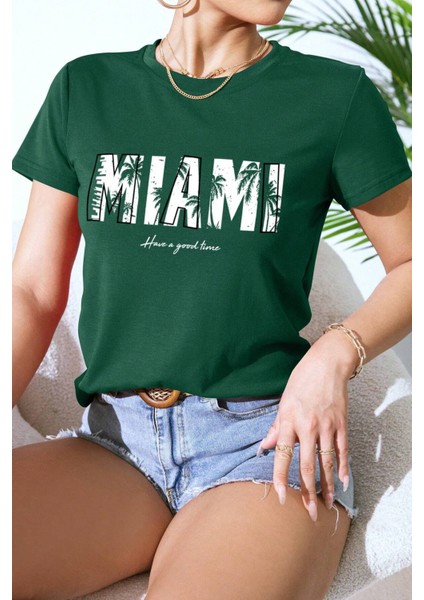 Unisex Miami Baskılı Oversize Tshirt