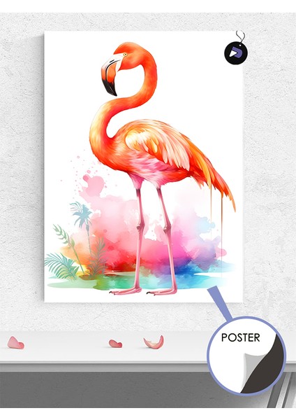 Renkli Flamingo Hayvan Poster - Afiş - Dekoratif Duvar Posteri