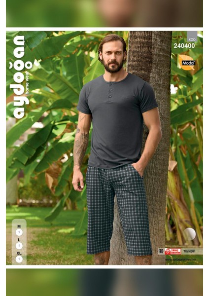 Erkek Civan Modal Bermuda Çam Yeşili Pijama Takım 240400