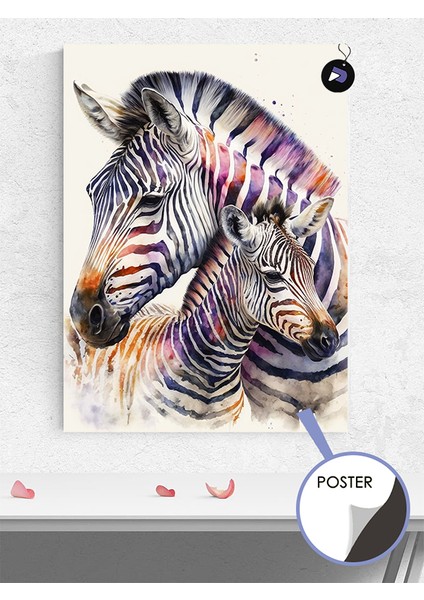 Zebra Sevgisi Hayvan Poster - Afiş - Dekoratif Duvar Posteri