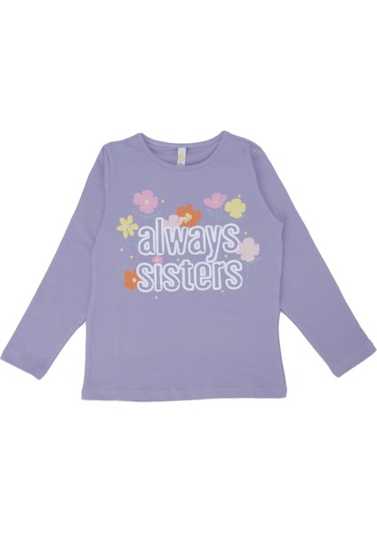 Kız Çocuk Always Kardeş Yazı Baskılı Çiçekli Kız Sweat Uzun Kol
