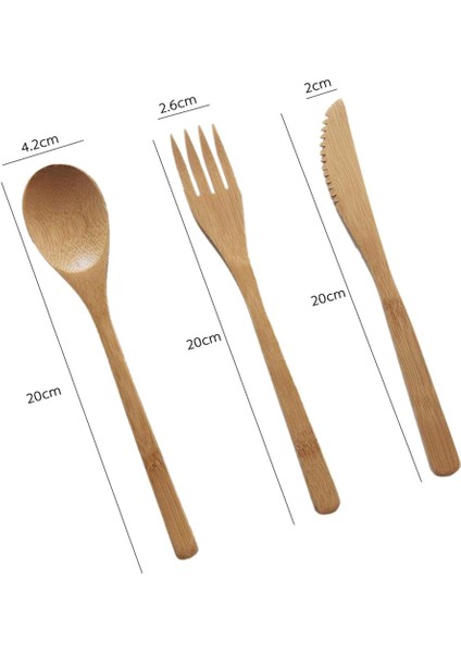 [etop] 4 Parçalı Set Retro Taze Sofra Bambu Çiçek Çanta Çanta Kaşık Çatal Dilim Seti Sağlıklı Beslenme Sofra Takımı (Yurt Dışından)