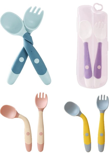 [eğlenceli Canlı] Bebek Çocuk Kaşık Çatal Seti Yumuşak Bükülebilir Silikon Kepçe Çatal Seti Sofra Yürümeye Başlayan Çocuk Eğitim Besleme Çatal Bıçak Takımı Gereçler (Yurt Dışından)