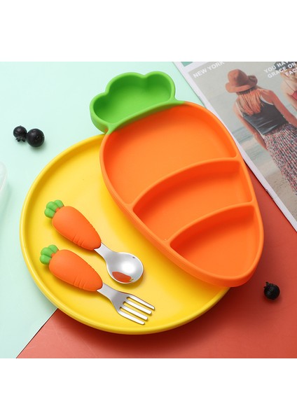 【happier】 Çocuk Silikon Akşam Yemeği Pate Havuç Kase 304 Paslanmaz Çelik Çatal Kaşık Sofra Seti Bebek Maması Ek Yemek Tabağı (Yurt Dışından)