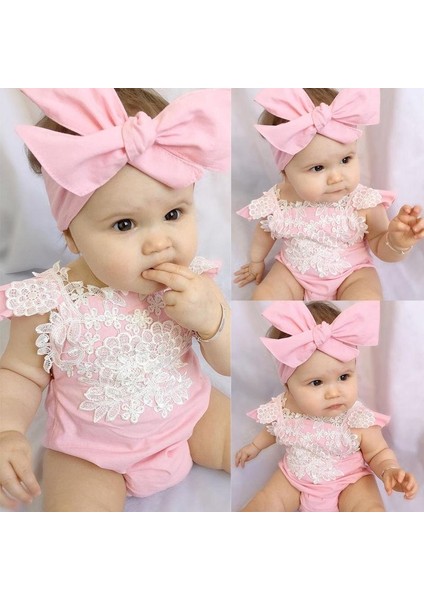 Yenidoğan Bebek Kız Tulum Dantel Çiçek Bodysuit Tulum Kıyafetleri Sunsuit Giysileri (Yurt Dışından)