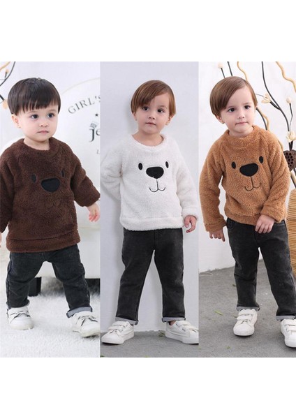 Sevimli Ayı Çocuklar Bebek Kız Erkek Üst Bluz Kazak Kalın Sıcak Giysiler Uzun Kollu Kaşmir Kapüşonlular (Yurt Dışından)