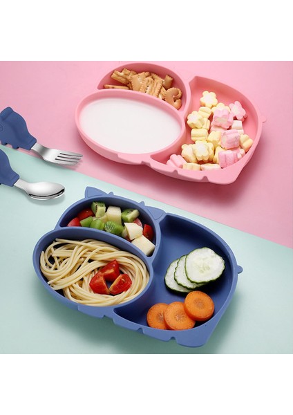 【happier】 Bebek Silikon Yemek Tabağı Çocuk Sofra Bebek Kase Yeme Eğitim Çatalı ve Kaşık Seti (Yurt Dışından)