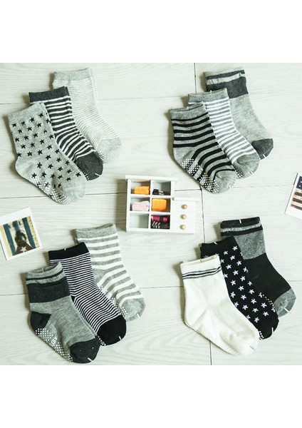 6 Çift Sevimli Kaymaz Bebek Yürümeye Başlayan Kaymaz Çizgili Yıldız Baskı Ayak Bileği Çorap (Yurt Dışından)