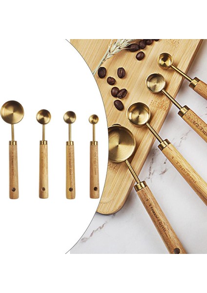 Paslanmaz Çelik Ölçme Bardakları Kaşık Seti Ahşap Saplı Ölçme Kaşığı (Yurt Dışından)