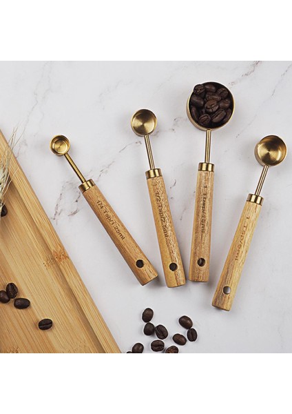 Paslanmaz Çelik Ölçme Bardakları Kaşık Seti Ahşap Saplı Ölçme Kaşığı (Yurt Dışından) modelleri