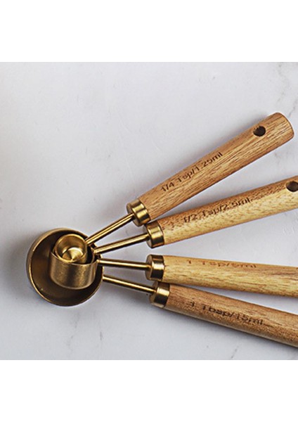 Paslanmaz Çelik Ölçme Bardakları Kaşık Seti Ahşap Saplı Ölçme Kaşığı (Yurt Dışından) fırsatları