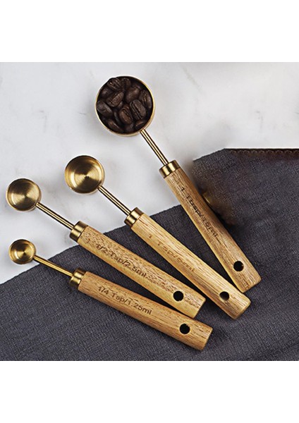 Paslanmaz Çelik Ölçme Bardakları Kaşık Seti Ahşap Saplı Ölçme Kaşığı (Yurt Dışından) indirimleri