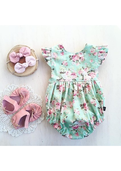 0-18 M Yenidoğan Kız Erkek Tulum Ruffles Kısa Kollu Katı Bodysuit Yaz Giysileri Kıyafet (Yurt Dışından)