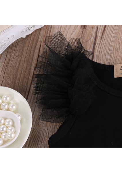 Tulum Kız Elbise Benim Küçük Siyah Elbise Yay Dantel Kısa Kollu Sevimli Pamuk Tulum Kıyafetler Kız Giyim (Yurt Dışından) modelleri