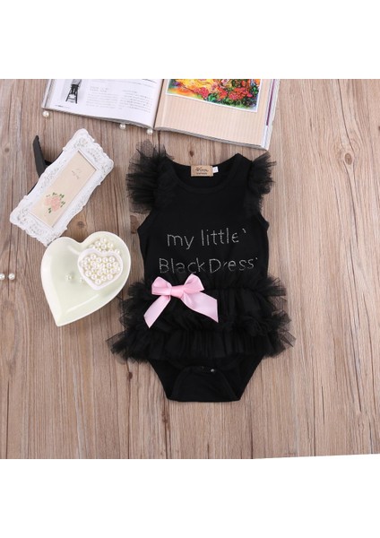 Tulum Kız Elbise Benim Küçük Siyah Elbise Yay Dantel Kısa Kollu Sevimli Pamuk Tulum Kıyafetler Kız Giyim (Yurt Dışından) fırsatları
