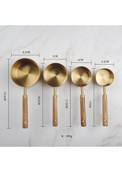 4 Parça Paslanmaz Çelik Ölçme Kabı Kaşık Seti Ahşap Saplı Ölçme Kabı (Yurt Dışından) fiyatları