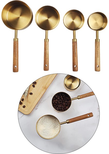 4 Parça Paslanmaz Çelik Ölçme Kabı Kaşık Seti Ahşap Saplı Ölçme Kabı (Yurt Dışından) modelleri