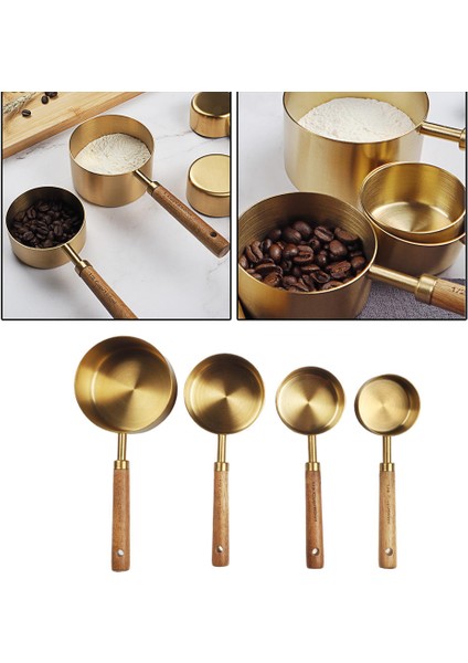4 Parça Paslanmaz Çelik Ölçme Kabı Kaşık Seti Ahşap Saplı Ölçme Kabı (Yurt Dışından) indirimleri