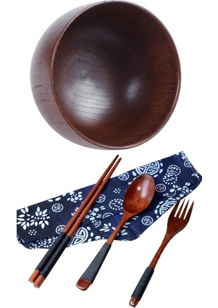 Nyt 1 Adet Ahşap Kaseler Ahşap Çorba Kasesi ve 1 Takım Japon Vintage Ahşap Çubuklarını Kaşık Çatal Sofra (Yurt Dışından) modelleri