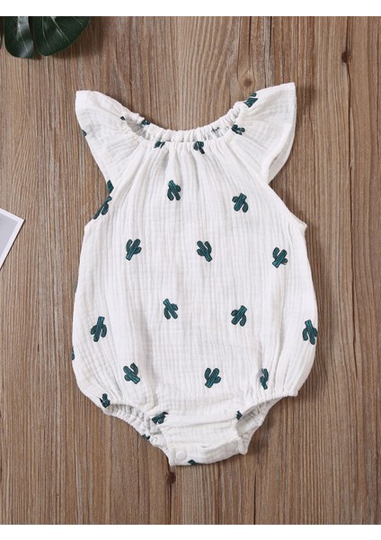 Kız Bebek Yaz Sevimli Tek Kollu Uçan Kol Kaktüs Turp Kiraz Desenli Tulum (Yurt Dışından)