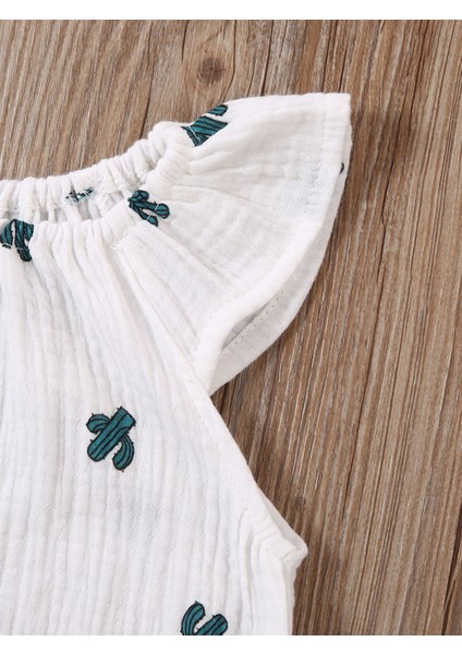 Kız Bebek Yaz Sevimli Tek Kollu Uçan Kol Kaktüs Turp Kiraz Desenli Tulum (Yurt Dışından) modelleri