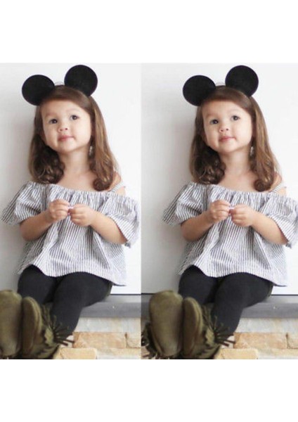 Çocuk Yürümeye Başlayan Bebek Kız Kapalı Omuz Üstleri T-Shirt Çizgili Baskı Üstleri Gömlek Pantolon Uzun Kıyafet Elbise Setleri (Yurt Dışından) fiyatları