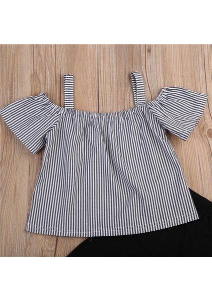 Çocuk Yürümeye Başlayan Bebek Kız Kapalı Omuz Üstleri T-Shirt Çizgili Baskı Üstleri Gömlek Pantolon Uzun Kıyafet Elbise Setleri (Yurt Dışından) fırsatları