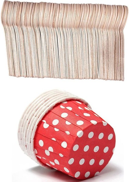 100X Kağıt Cupcake Liner Muffin Pişirme Bardakları Renk: Kırmızı Nokta: 100 Adet Tek Kullanımlık Tahta Kaşıkla 3.8CMX3CMX5CM (Yurt Dışından) fiyatları