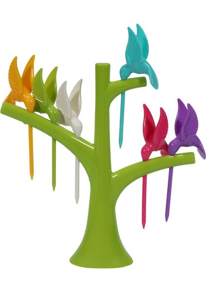 6 Adet +1 Standı Kuşlar Ağaç Şekli Meyve Çatal Abs Sebze Çatal Meyve Aperatif Tatlı Çatal Tutucu Parti Için (Yurt Dışından)