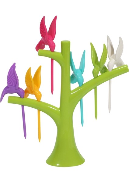 6 Adet +1 Standı Kuşlar Ağaç Şekli Meyve Çatal Abs Sebze Çatal Meyve Aperatif Tatlı Çatal Tutucu Parti Için (Yurt Dışından) fırsatları