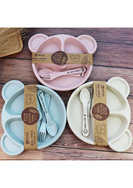 [eğlenceli Canlı] Bebek Yemek Kasesi + Kaşık + Çatal Besleme Gıda Sofra Güvenli Karikatür Ayı Çocuk Bebek Çatal Bıçak Kaşık Seti Haşlanma Önleyici Eğitim Plakası (Yurt Dışından)