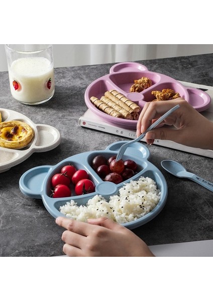 [eğlenceli Canlı] Bebek Yemek Kasesi + Kaşık + Çatal Besleme Gıda Sofra Güvenli Karikatür Ayı Çocuk Bebek Çatal Bıçak Kaşık Seti Haşlanma Önleyici Eğitim Plakası (Yurt Dışından) modelleri