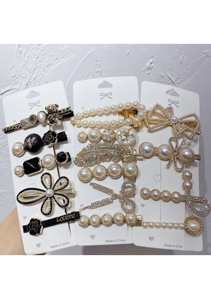 Retro 5 Parçalı Saç Tokası Basit Inci Yan Klip Kadın Kızlar Için Kafa Bandı Tokalar Tokalarım Ins Siyah Çiçek Saç Aksesuarları (Yurt Dışından) fiyatları